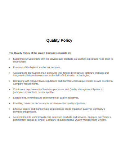 quality policy template of company