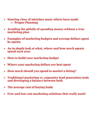real estate budget and marketing plan