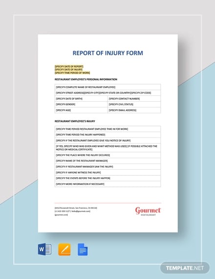 report of injury form template