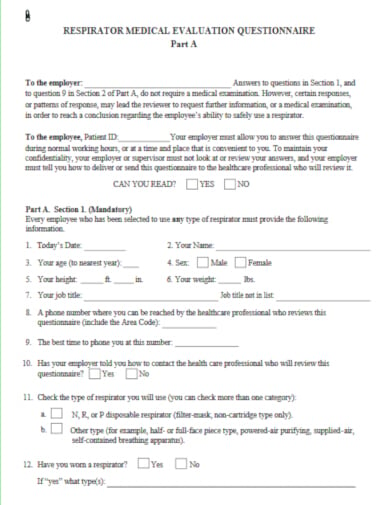 respirator medical evaluation form