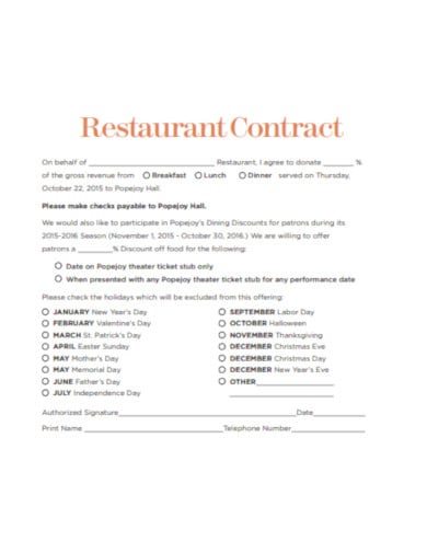 restaurant contract template