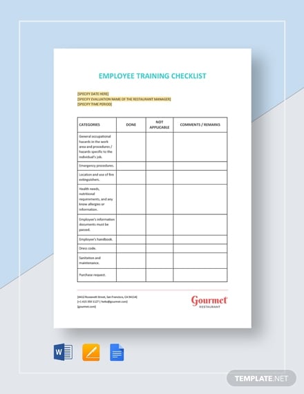 restaurant employee training checklist