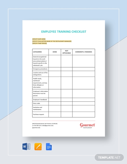 Training Checklist Templates - Google Docs, MS Excel, MS Word, Pages, PDF