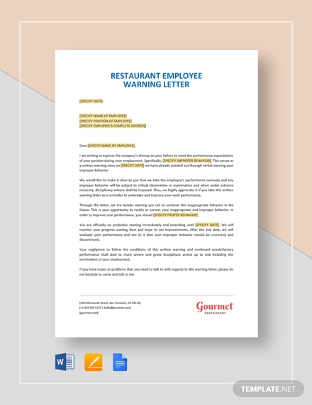 restaurant employee warning letter