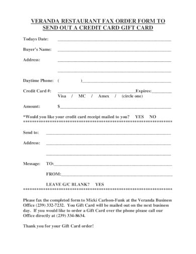 restaurant fax order form template