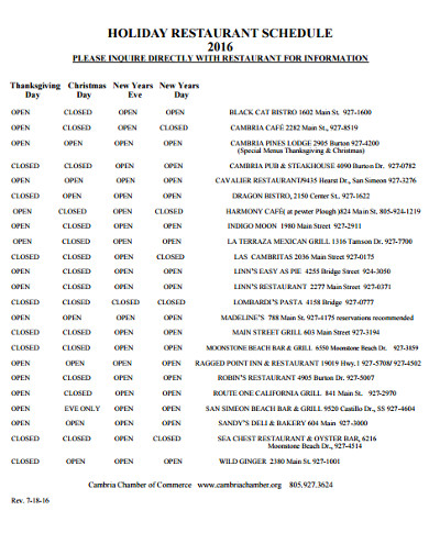 16+ Restaurant Schedule Templates in Google Docs | Google Sheets ...