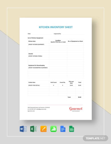 restaurant kitchen inventory sheet