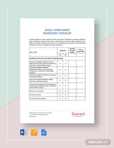 restaurant legal compliance inventory checklist