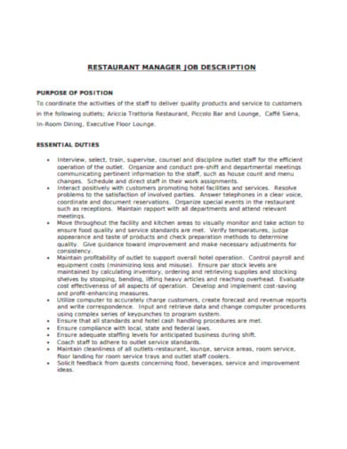 restaurant manager job description template