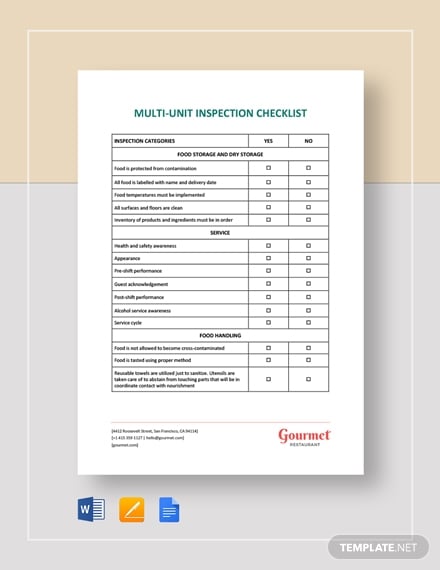 restaurant multi unit inspection checklist