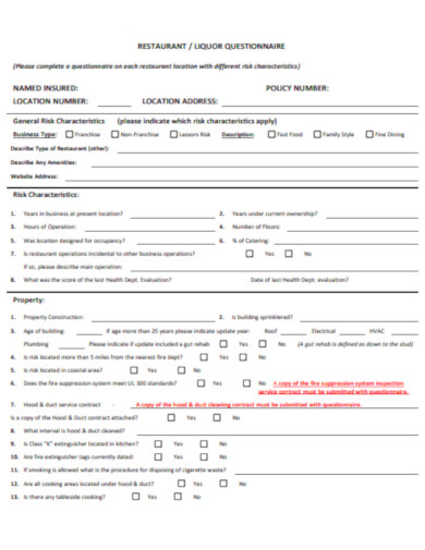 18+ Restaurant Questionnaire Templates in PDF