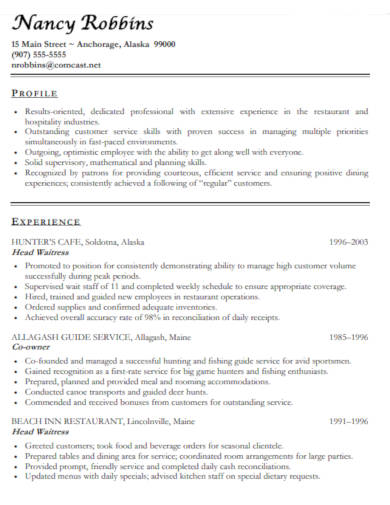 10+ Restaurant Resume Templates in Word | PDF | DOC