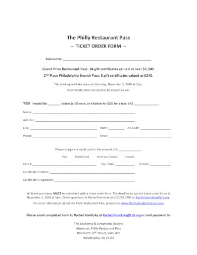 restaurant ticket order form template