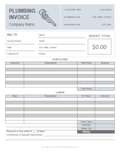 reusable home plumbing invoice template