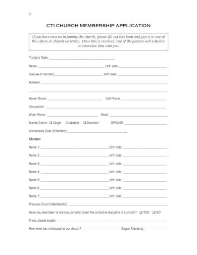 sample church membership form