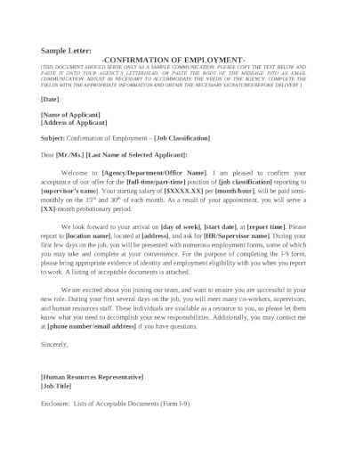 sample company confirmation letter template