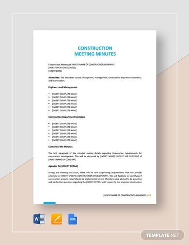 sample construction meeting minutes template