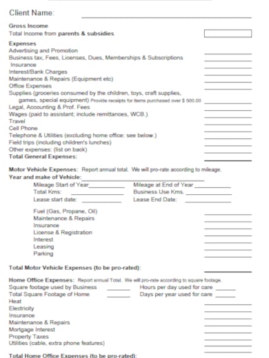 sample day care income expense sheet