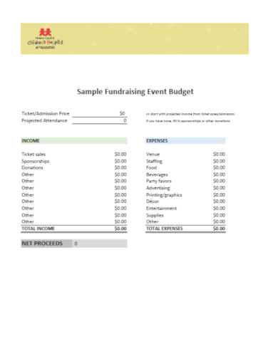 sample fundraising event budget