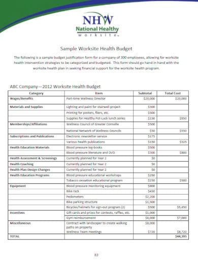 sample-health-budget-format