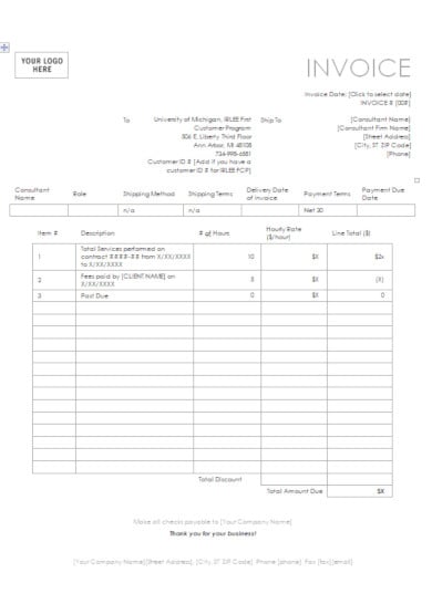 sample hourly invoice template