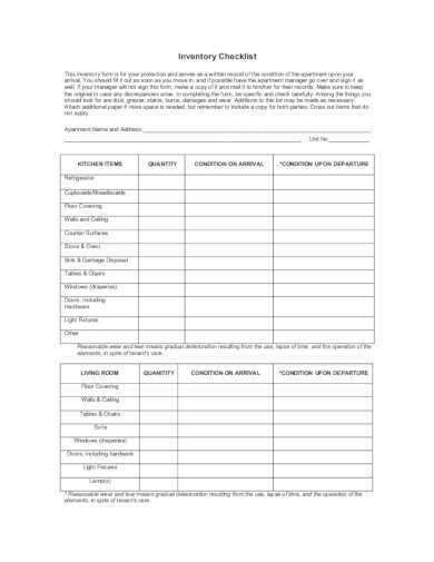 sample inventory checklist in pdf
