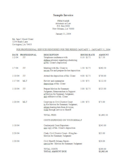 sample law firm invoice template