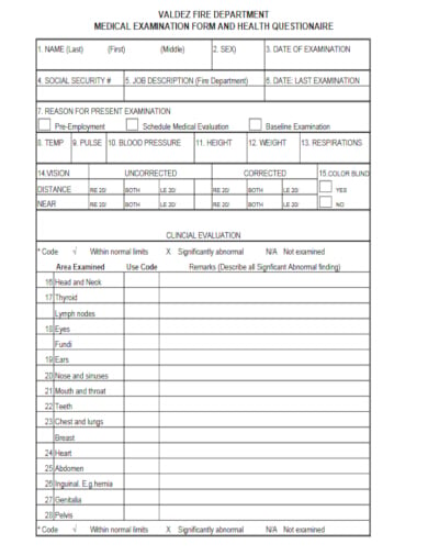 sample medical fitness evaluation form template