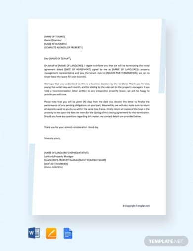 sample rental termination letter to the tenant template