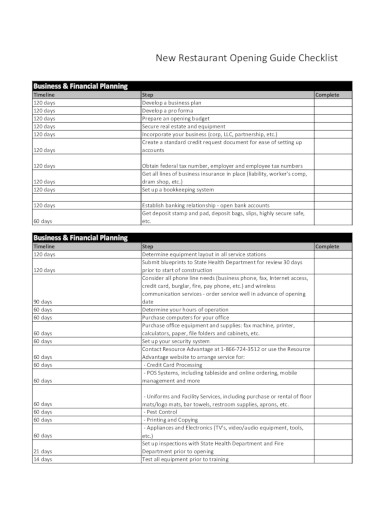 sample restaurant checklist in pdf