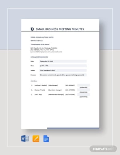 sample small business meeting minutes template