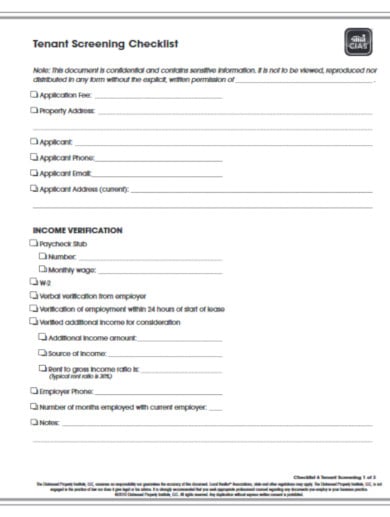 sample tenant screening checklist template