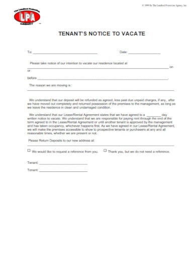 sample tenant’s notice to vacate letter