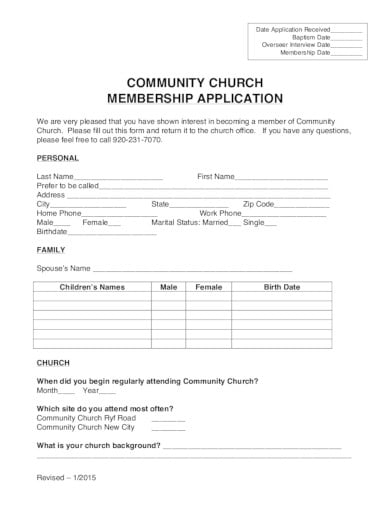 sample of church membership form