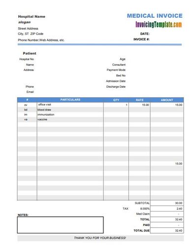 short dental invoice template