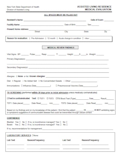 simple assisted living medical evaluation form