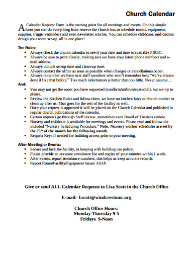 12+ Church Calendar Templates in PDF | DOC