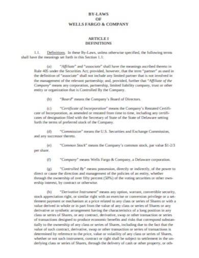 simple company bylaws example