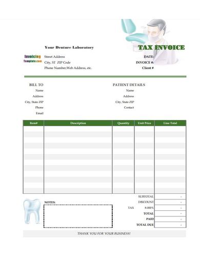 simple dental invoice template