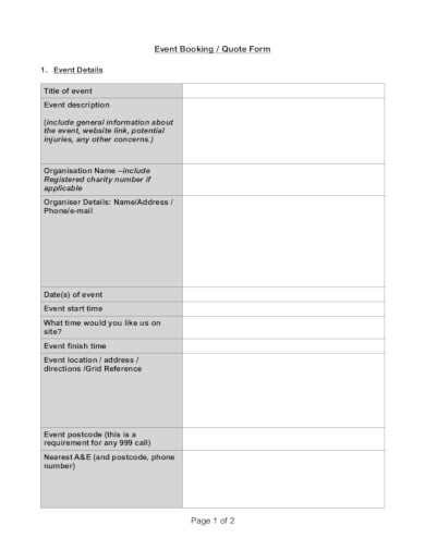 simple event booking form template