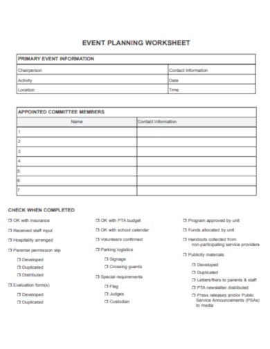 event planning worksheet