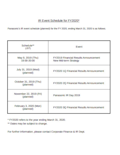 simple event schedule example