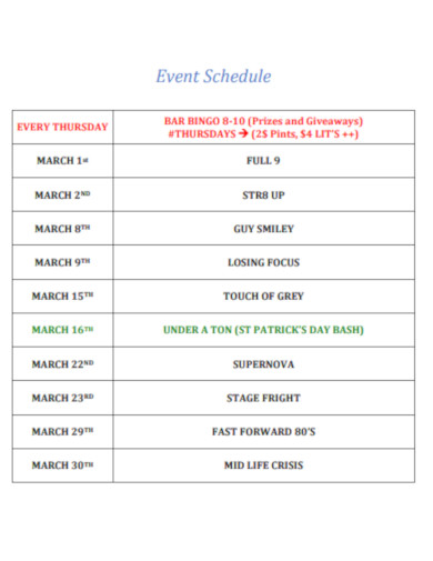 simple event schedule template