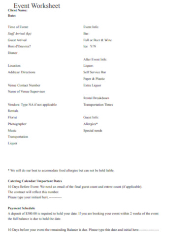 17+ Event Worksheet Templates in Google Docs | Google Sheets | XLS