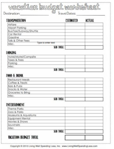 simple holiday budget worksheet template