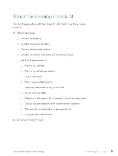 simple landlord tenant checklist template