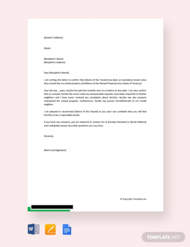 simple landlord tenant reference letter template