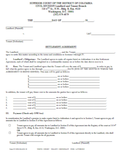 simple landlord tenant settlement agreement template