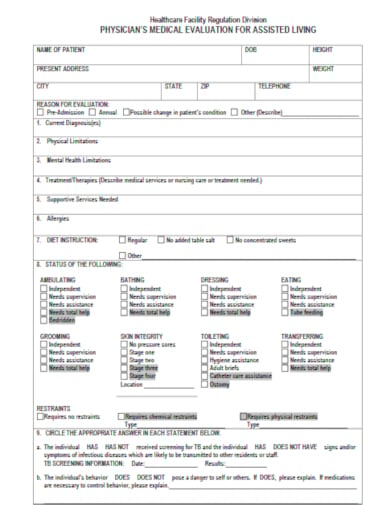 simple physician’s medical evaluation form template