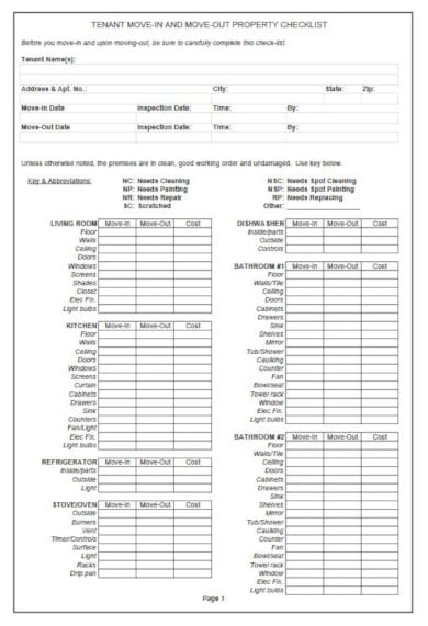 simple tenant check out form template